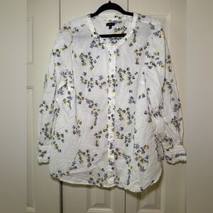 Talbots Floral Print Blouse with Blue and Yellow Accents